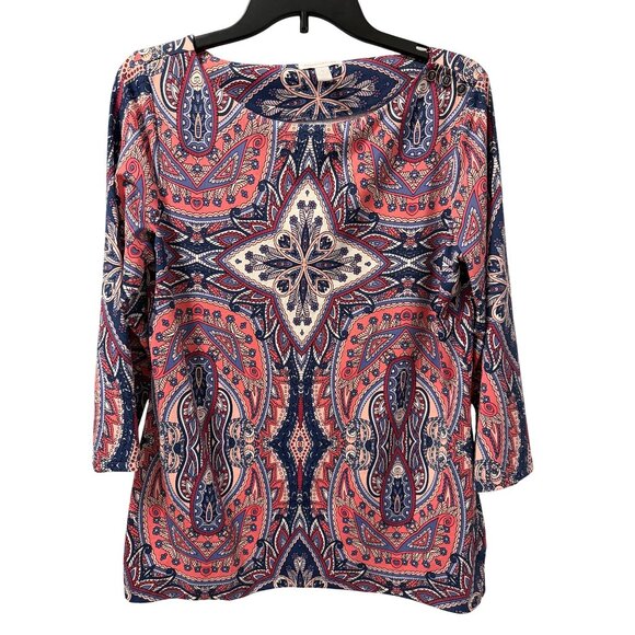 Charter Club Shirt Sz M Paisley Print 3/4 Sleeve Knit Top Soft Modal Blend Blou - Picture 1 of 12